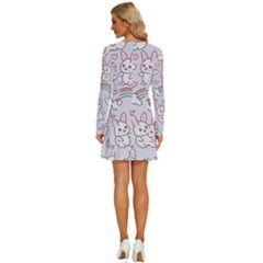 Long Sleeve Deep V Mini Dress  