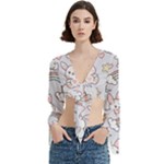 Seamless Pattern With Cute Rabbit Character Trumpet Sleeve Cropped Top
