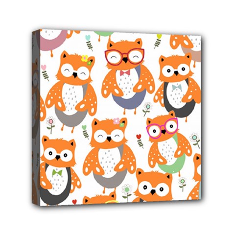 Cute Colorful Owl Cartoon Seamless Pattern Mini Canvas 6  x 6  (Stretched) from ArtsNow.com