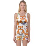 Cute Colorful Owl Cartoon Seamless Pattern One Piece Boyleg Swimsuit
