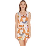 Cute Colorful Owl Cartoon Seamless Pattern Bodycon Dress