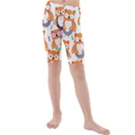 Cute Colorful Owl Cartoon Seamless Pattern Kids  Mid Length Swim Shorts