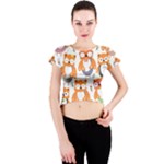 Cute Colorful Owl Cartoon Seamless Pattern Crew Neck Crop Top