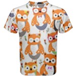 Cute Colorful Owl Cartoon Seamless Pattern Men s Cotton T-Shirt