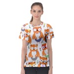 Cute Colorful Owl Cartoon Seamless Pattern Women s Sport Mesh T-Shirt