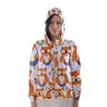 Cute Colorful Owl Cartoon Seamless Pattern Women s Hooded Windbreaker