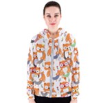 Cute Colorful Owl Cartoon Seamless Pattern Women s Zipper Hoodie