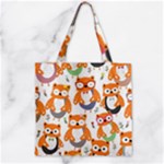 Cute Colorful Owl Cartoon Seamless Pattern Zipper Grocery Tote Bag