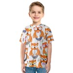 Cute Colorful Owl Cartoon Seamless Pattern Kids  Sport Mesh T-Shirt