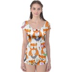 Cute Colorful Owl Cartoon Seamless Pattern Boyleg Leotard 