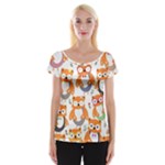 Cute Colorful Owl Cartoon Seamless Pattern Cap Sleeve Top