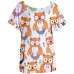 Cute Colorful Owl Cartoon Seamless Pattern Women s Oversized T-Shirt