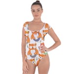 Cute Colorful Owl Cartoon Seamless Pattern Short Sleeve Leotard 