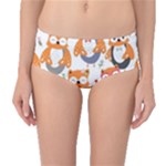 Cute Colorful Owl Cartoon Seamless Pattern Mid-Waist Bikini Bottoms