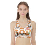 Cute Colorful Owl Cartoon Seamless Pattern Sports Bra with Border