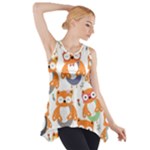 Cute Colorful Owl Cartoon Seamless Pattern Side Drop Tank Tunic