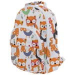 Cute Colorful Owl Cartoon Seamless Pattern Rounded Multi Pocket Backpack