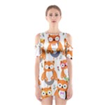 Cute Colorful Owl Cartoon Seamless Pattern Shoulder Cutout One Piece Dress
