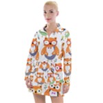 Cute Colorful Owl Cartoon Seamless Pattern Women s Long Sleeve Casual Dress