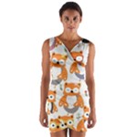 Cute Colorful Owl Cartoon Seamless Pattern Wrap Front Bodycon Dress