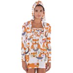 Cute Colorful Owl Cartoon Seamless Pattern Long Sleeve Hooded T-shirt