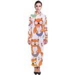 Cute Colorful Owl Cartoon Seamless Pattern Turtleneck Maxi Dress