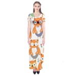 Cute Colorful Owl Cartoon Seamless Pattern Short Sleeve Maxi Dress