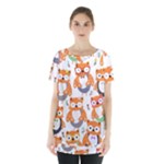 Cute Colorful Owl Cartoon Seamless Pattern Skirt Hem Sports Top