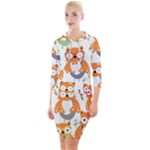 Cute Colorful Owl Cartoon Seamless Pattern Quarter Sleeve Hood Bodycon Dress