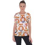 Cute Colorful Owl Cartoon Seamless Pattern Shoulder Cut Out Short Sleeve Top
