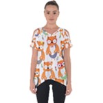 Cute Colorful Owl Cartoon Seamless Pattern Cut Out Side Drop T-Shirt