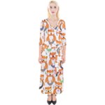 Cute Colorful Owl Cartoon Seamless Pattern Quarter Sleeve Wrap Maxi Dress