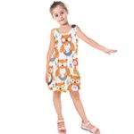 Cute Colorful Owl Cartoon Seamless Pattern Kids  Sleeveless Dress
