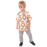 Cute Colorful Owl Cartoon Seamless Pattern Kids  Raglan T-Shirt