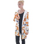 Cute Colorful Owl Cartoon Seamless Pattern Longline Hooded Cardigan