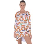Cute Colorful Owl Cartoon Seamless Pattern Asymmetric Cut-Out Shift Dress