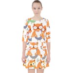 Cute Colorful Owl Cartoon Seamless Pattern Quarter Sleeve Pocket Dress