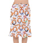 Cute Colorful Owl Cartoon Seamless Pattern Short Mermaid Skirt