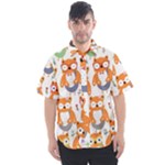 Cute Colorful Owl Cartoon Seamless Pattern Men s Short Sleeve Shirt