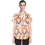 Cute Colorful Owl Cartoon Seamless Pattern Women s Short Sleeve Shirt