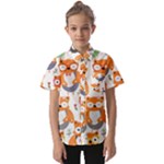 Cute Colorful Owl Cartoon Seamless Pattern Kids  Short Sleeve Shirt
