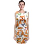 Cute Colorful Owl Cartoon Seamless Pattern Sleeveless Velvet Midi Dress