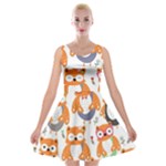 Cute Colorful Owl Cartoon Seamless Pattern Velvet Skater Dress