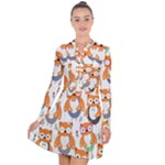 Cute Colorful Owl Cartoon Seamless Pattern Long Sleeve Panel Dress