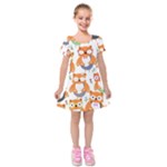 Cute Colorful Owl Cartoon Seamless Pattern Kids  Short Sleeve Velvet Dress