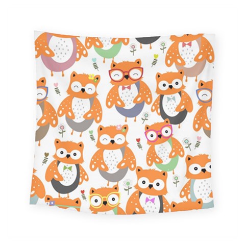 Cute Colorful Owl Cartoon Seamless Pattern Square Tapestry (Small) from ArtsNow.com