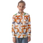 Cute Colorful Owl Cartoon Seamless Pattern Kids  Long Sleeve Shirt