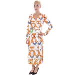 Cute Colorful Owl Cartoon Seamless Pattern Velvet Maxi Wrap Dress