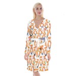 Cute Colorful Owl Cartoon Seamless Pattern Long Sleeve Velvet Front Wrap Dress