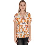 Cute Colorful Owl Cartoon Seamless Pattern Women s V-Neck Scrub Top